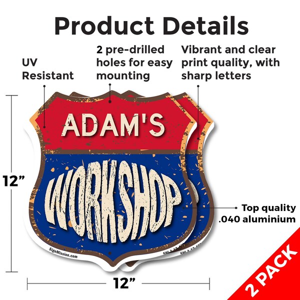 Signmission Adam's Workshop, 12 inch X 12 inch, Aluminum Metal Sign, 2PK - SHI-A-2PACK-12-489-ADAM