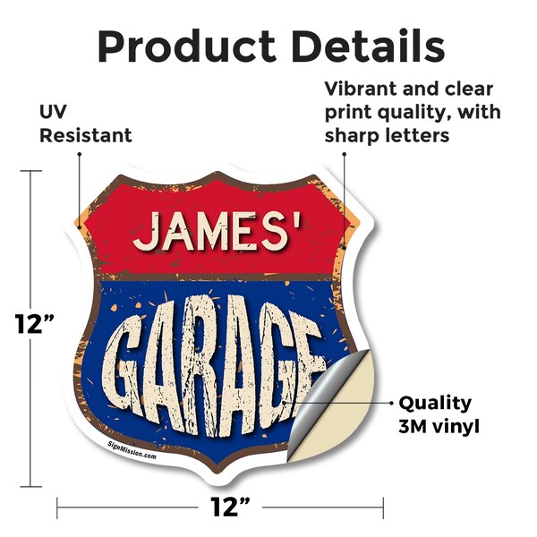Signmission James's Garage, 12 Inch X 12 Inch, Vinyl Decal - SHI-D-12-383-JAMES