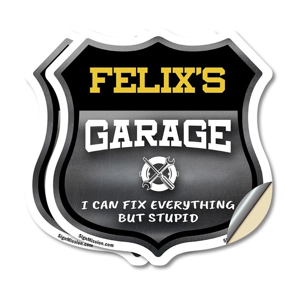Signmission Felix's Garage I Can Fix Everything But Stupid, 4 inch X 4 inch, Vinyl Decal, 2PK - SHI-D-2PACK-4-490-FELIX
