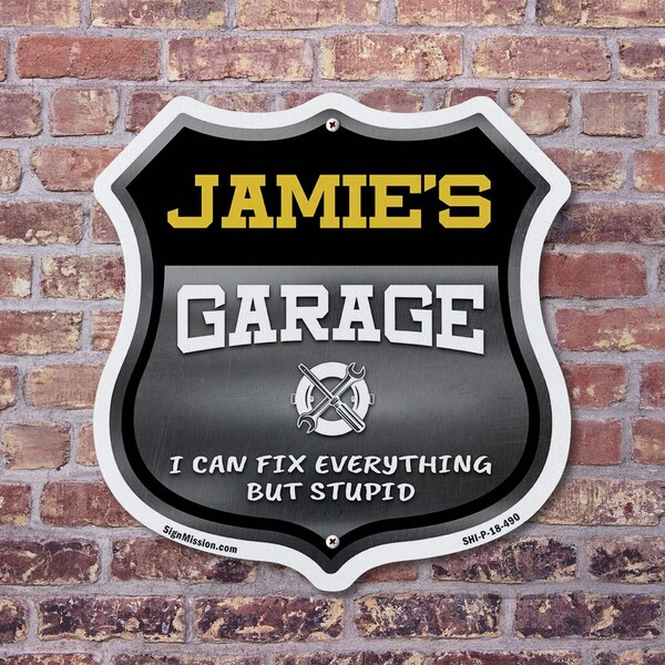 Signmission Jamie's Garage I Can Fix Everything But Stupid, 12 inch X 12 inch, Aluminum Metal Sign, 2PK - SHI-A-2PACK-12-490-JAMIE