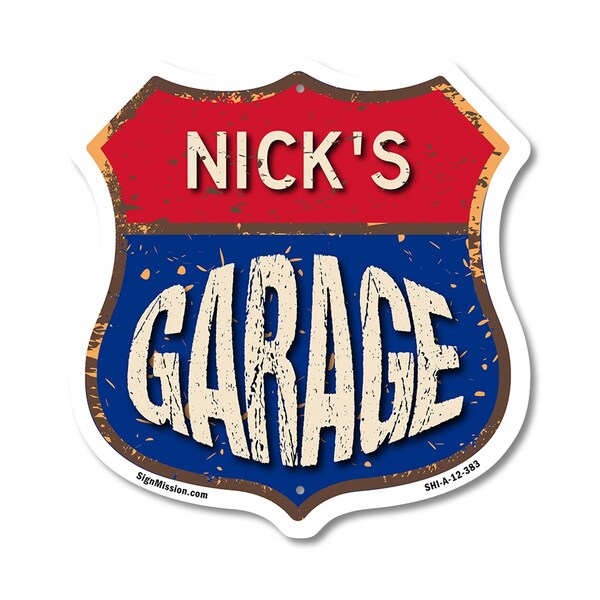Signmission Nick's Garage, 12 Inch X 12 Inch, Aluminum Metal Sign - SHI-A-12-383-NICK