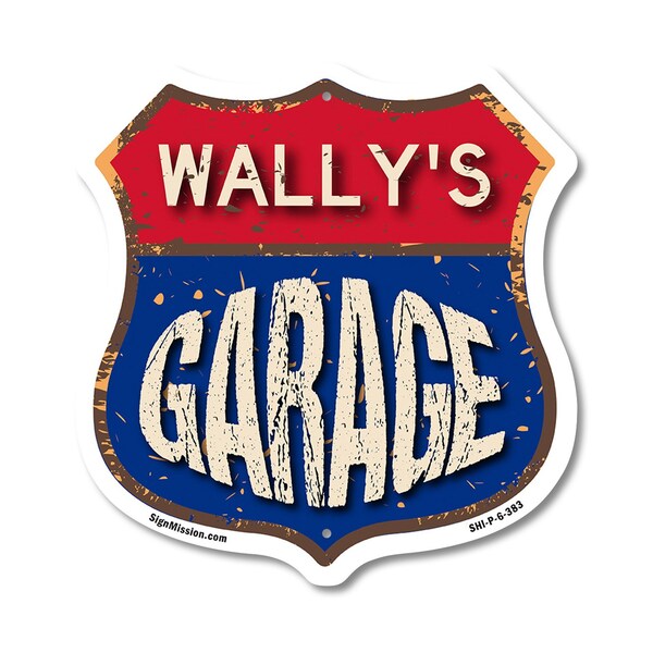 Signmission Wally's Garage, 6 Inch X 6 Inch, Plastic Sign - SHI-P-6-383-WALLY