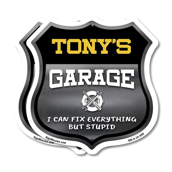 Signmission Tony's Garage I Can Fix Everything But Stupid, 12 inch X 12 inch, Plastic Sign, 2PK - SHI-P-2PACK-12-490-TONY