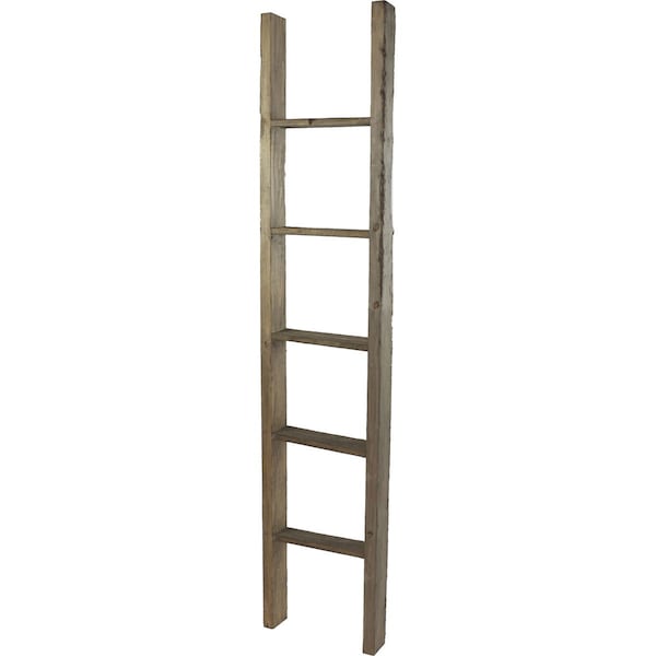 Ekena Millwork 15"W x 72"H x 3 1/2"D Vintage Farmhouse 5 Rung Ladder, Barnwood Decor Collection, Pebble Grey - DECR015X072X04LDRPG
