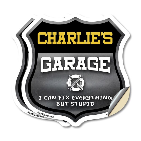 Signmission Charlie's Garage I Can Fix Everything But Stupid, 6 inch X 6 inch, Vinyl Decal, 2PK - SHI-D-2PACK-6-490-CHARLIE
