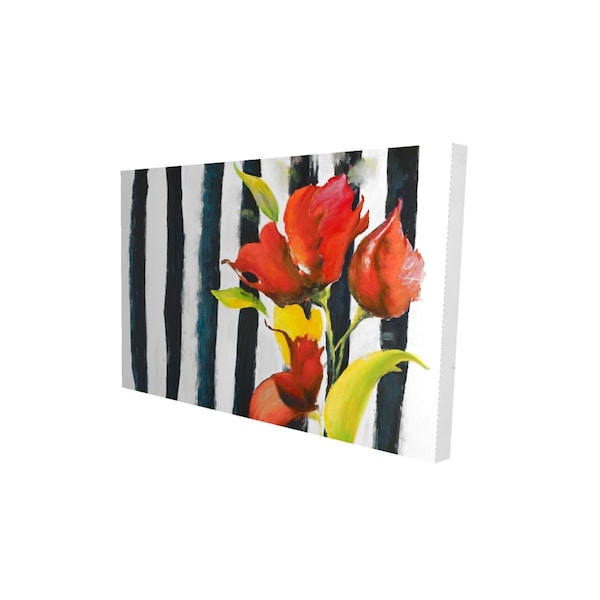 Fondo 20 x 30 in. Flowers on Black & White Stripes-Print on Canvas - FO2788198