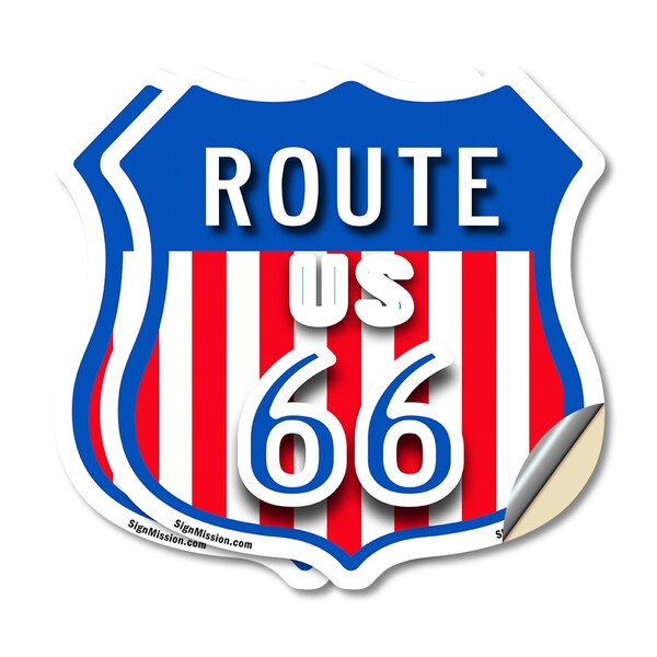 Signmission Route Us 66, 6 inch X 6 inch, Vinyl Decal, 2PK - SHI-D-2PACK-6-480