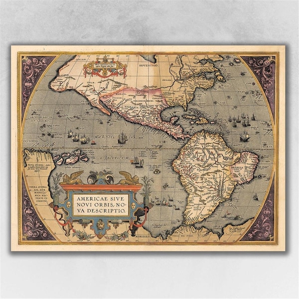 Homeroots 24 x 32 in. Vintage 1598 Map of the Americas Multi Color Wall Art - 391931
