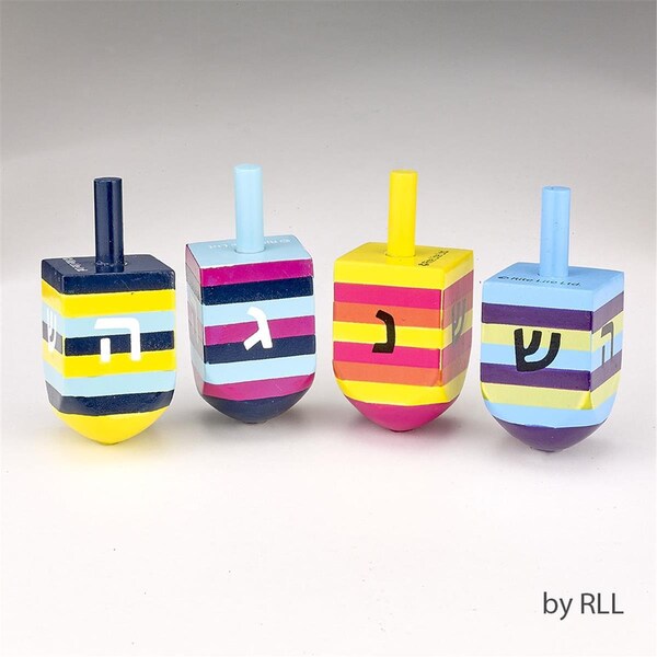 Rite Lite 2.25 in. Stripes Hand-Painted Wood Large Dreidels, Mult Color - DRL-99
