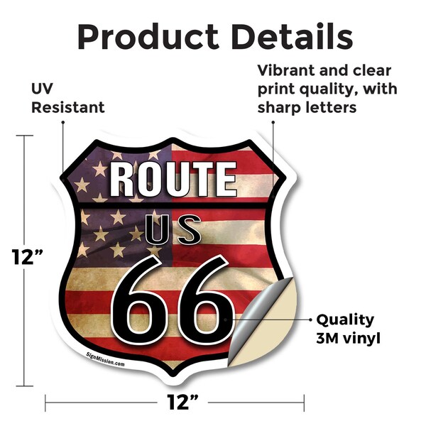 Signmission Route Us 66 Flag, 12 Inch X 12 Inch, Vinyl Decal - SHI-D-12-483