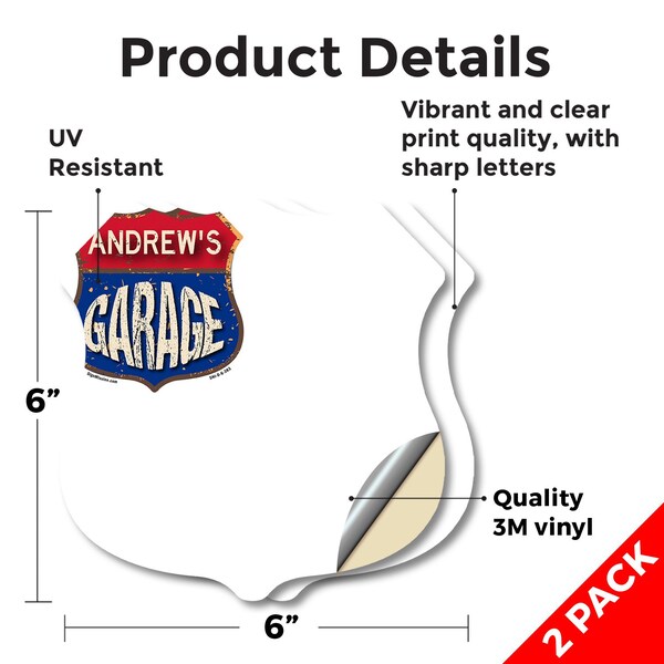 Signmission Andrew's Garage, 6 inch X 6 inch, Vinyl Decal, 2PK - SHI-D-2PACK-6-383-ANDREW