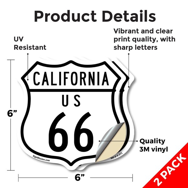 Signmission California Route Marker Shield Sign Us 6, 6 inch X 6 inch, Vinyl Decal, 2PK - SHI-D-2PACK-6-371