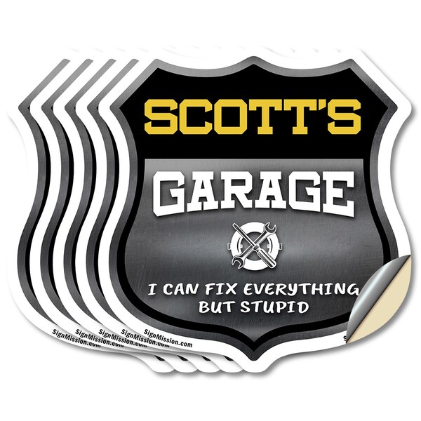 Signmission Scott's Garage I Can Fix Everything But Stupid, 6 inch X 6 inch, Vinyl Decal, 5PK - SHI-D-5PACK-6-490-SCOTT