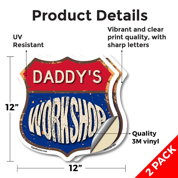 Signmission Daddy's Workshop, 12 inch X 12 inch, Vinyl Decal, 2PK - SHI-D-2PACK-12-489-DADDY