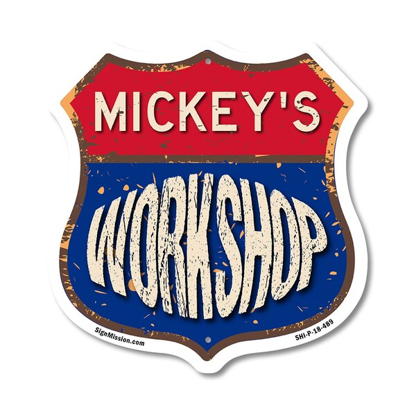 Signmission Mickey's Workshop, 18 Inch X 18 Inch, Plastic Sign - SHI-P-18-489-MICKEY