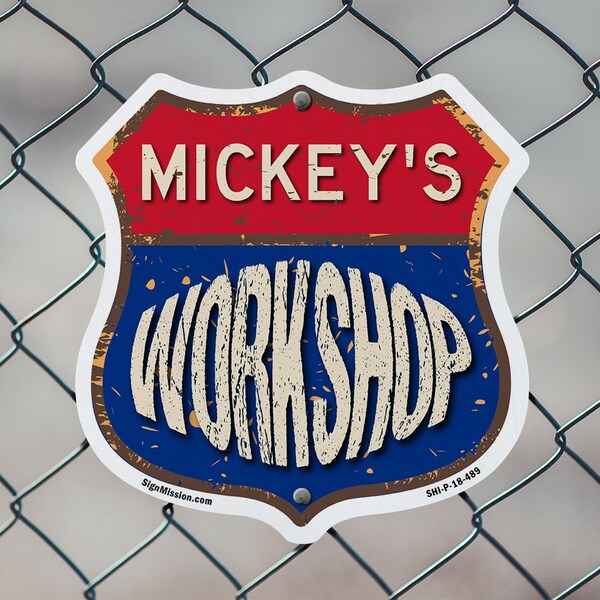 Signmission Mickey's Workshop, 18 Inch X 18 Inch, Plastic Sign - SHI-P-18-489-MICKEY