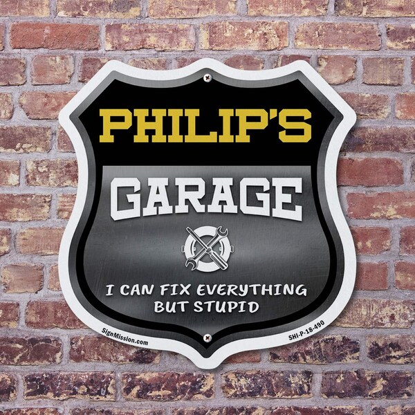 Signmission Philip's Garage I Can Fix Everything But Stupid, 12 inch X 12 inch, Aluminum Metal Sign, 5PK - SHI-A-5PACK-12-490-PHILIP
