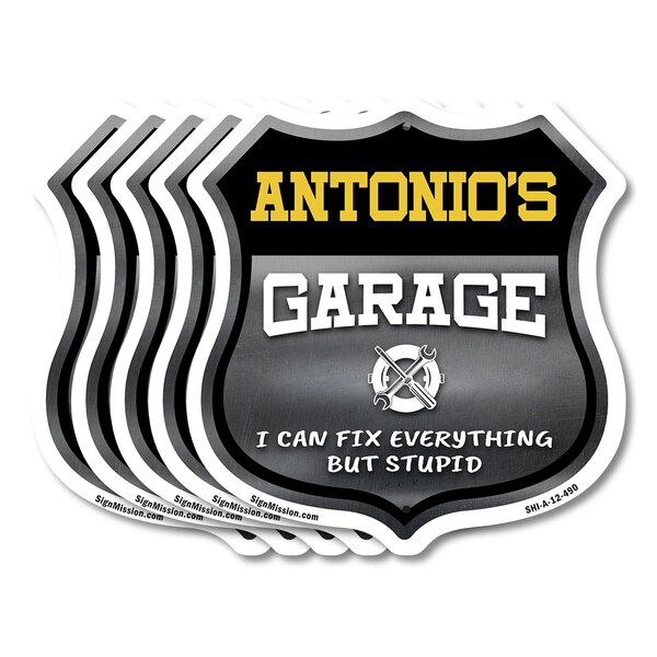 Signmission Antonio's Garage I Can Fix Everything But Stupid, 12 inch X 12 inch, Aluminum Metal Sign, 5PK - SHI-A-5PACK-12-490-ANTONIO