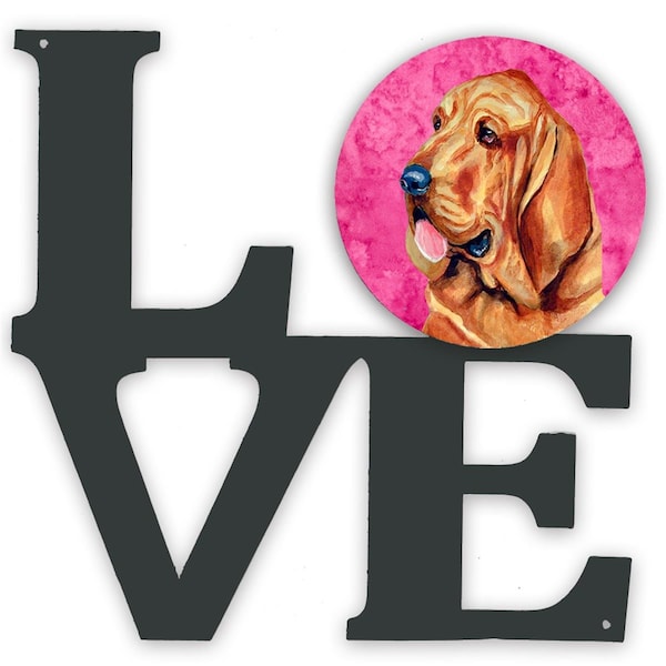 Carolines Treasures 11.5 x 11.75 in. Pink Bloodhound Metal Artwork Love Wall Decor - LH9376PKWALV