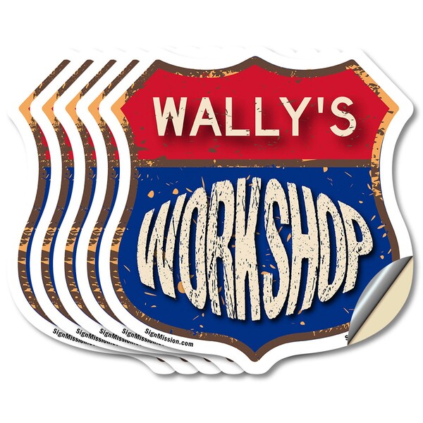 Signmission Wally's Workshop, 4 inch X 4 inch, Vinyl Decal, 5PK - SHI-D-5PACK-4-489-WALLY