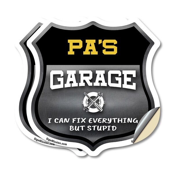 Signmission Pa's Garage I Can Fix Everything But Stupid, 6 inch X 6 inch, Vinyl Decal, 2PK - SHI-D-2PACK-6-490-PA