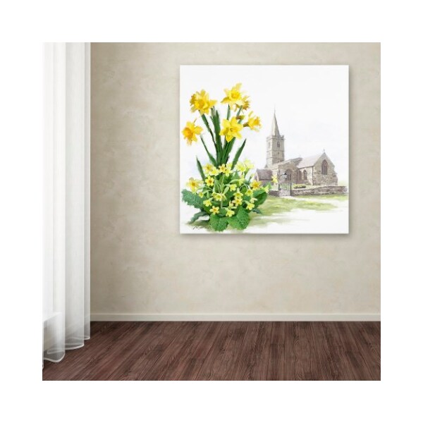 Trademark Fine Art The Macneil Studio 'Daffodils And Church' Canvas Art, 24x24 - ALI8627-C2424GG