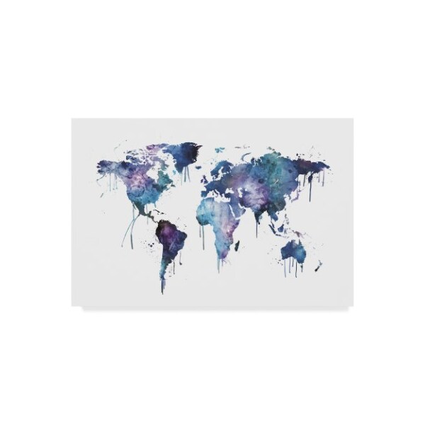 Trademark Fine Art Michael Tompsett 'Watercolor Map Of The World Map' Canvas Art, 12x19 - MT01737-C1219GG