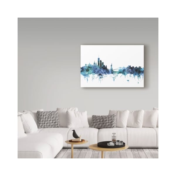 Trademark Fine Art Michael Tompsett 'New York Blue Teal Skyline' Canvas Art, 16x24 - MT01473-C1624GG
