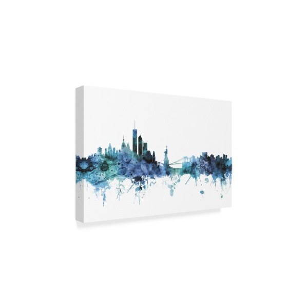 Trademark Fine Art Michael Tompsett 'New York Blue Teal Skyline' Canvas Art, 16x24 - MT01473-C1624GG