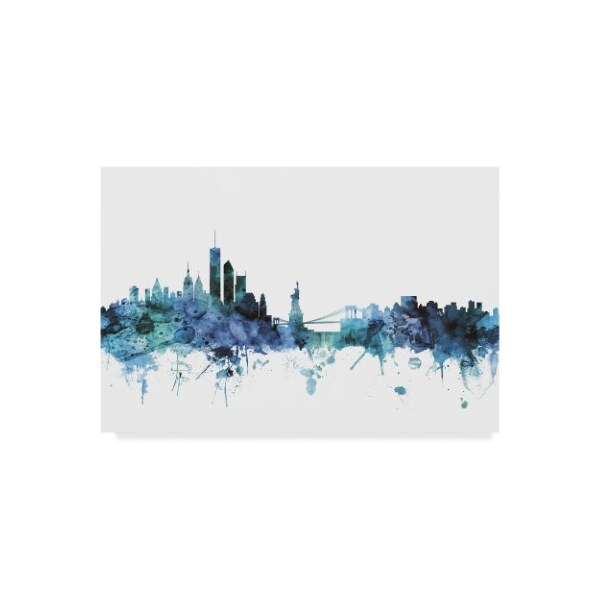 Trademark Fine Art Michael Tompsett 'New York Blue Teal Skyline' Canvas Art, 16x24 - MT01473-C1624GG