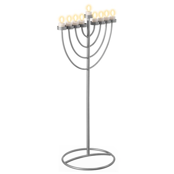 Vintiquewise Large Modern Silver 9 Branch Lighting Thin Pipe Hanukkah Menorah, Metal-Aluminum - QI004118.SI.L