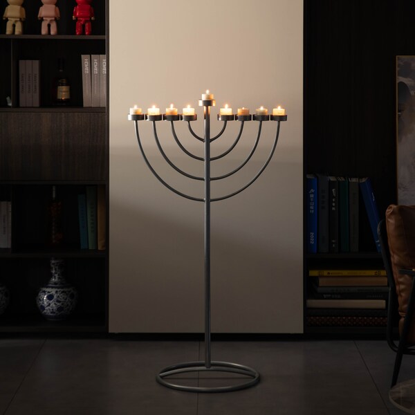 Vintiquewise Large Modern Silver 9 Branch Lighting Thin Pipe Hanukkah Menorah, Metal-Aluminum - QI004118.SI.L
