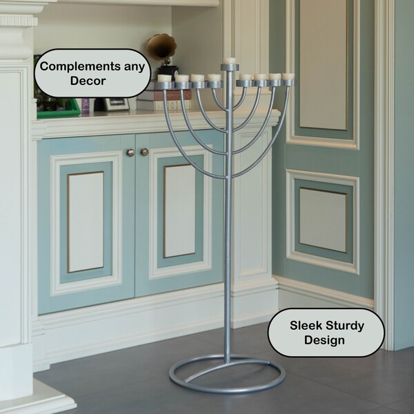 Vintiquewise Large Modern Silver 9 Branch Lighting Thin Pipe Hanukkah Menorah, Metal-Aluminum - QI004118.SI.L
