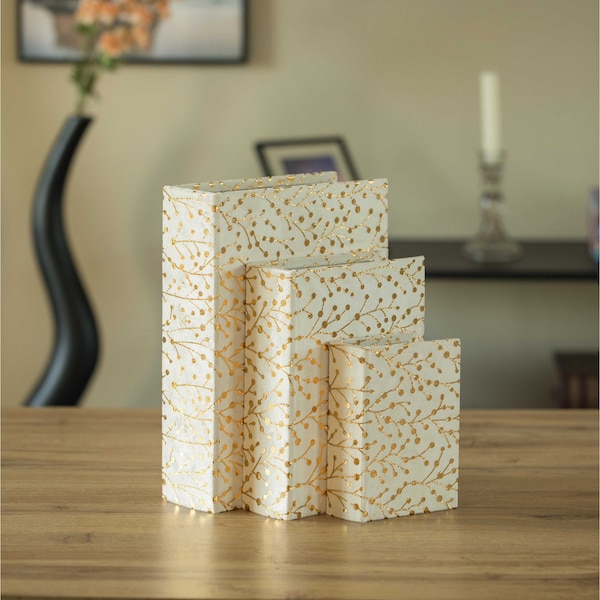Vintiquewise White Velvet Vintage Storage Wooden Antique Classic Decorative Book Box Holder, PK 3 - QI004265.WT