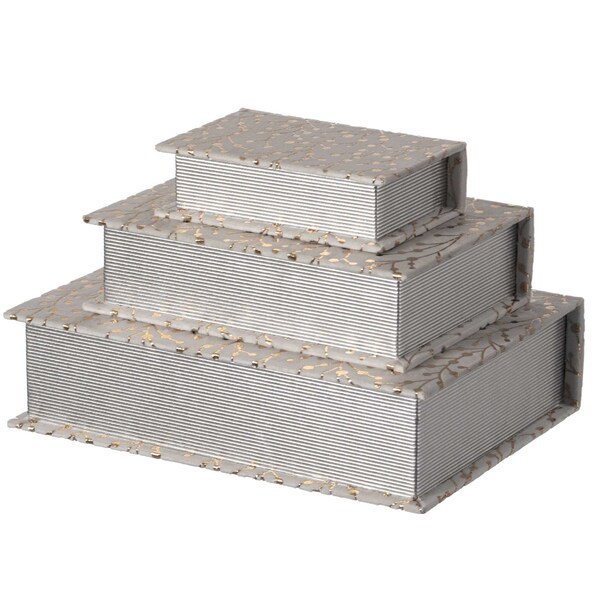 Vintiquewise White Velvet Vintage Storage Wooden Antique Classic Decorative Book Box Holder, PK 3 - QI004265.WT