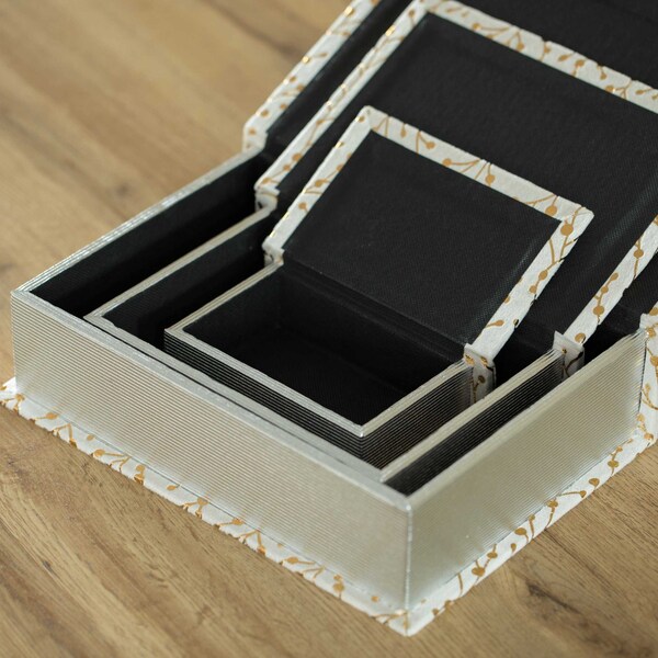 Vintiquewise White Velvet Vintage Storage Wooden Antique Classic Decorative Book Box Holder, PK 3 - QI004265.WT