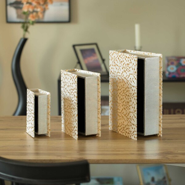 Vintiquewise White Velvet Vintage Storage Wooden Antique Classic Decorative Book Box Holder, PK 3 - QI004265.WT