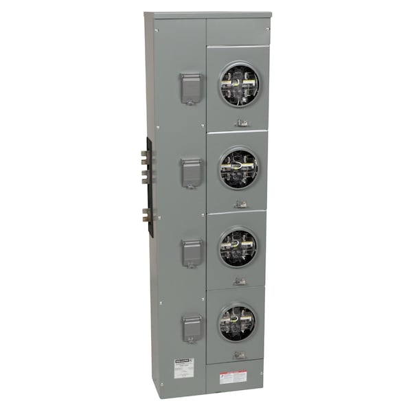 Square D Branch unit, EZ Meter-Pak, 225A, 4 x 5 jaw sockets, 120/240VAC, lever bypass, ringless, 1200A Al/Cu busbar - EZML114225