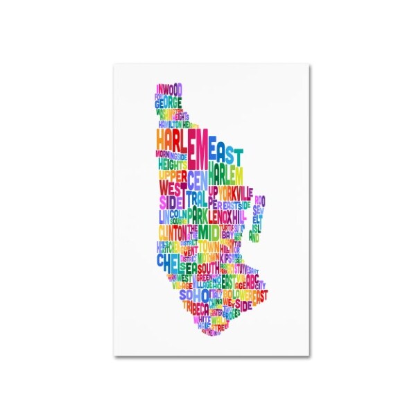 Trademark Fine Art Michael Tompsett 'Manhattan New York Typography Text Map' Canvas Art, 16x24 - MT0505-C1624GG