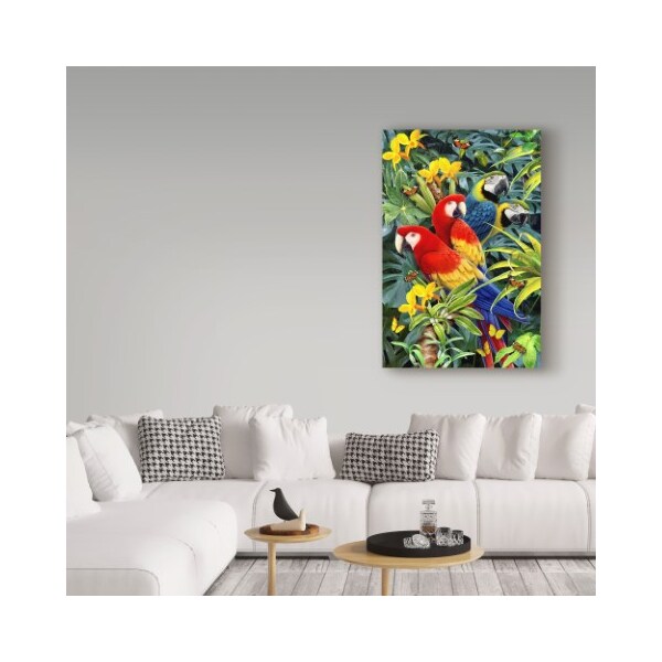 Trademark Fine Art Howard Robinson 'Parrot Sitting In Flowers' Canvas Art, 16x24 - ALI24109-C1624GG