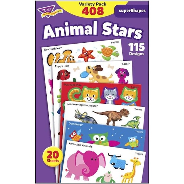 Trend Enterprises Trend Enterprises 1597429 Animal Stars Supershapes Stickers-Large Value Pack; Set of 408 - 1597429