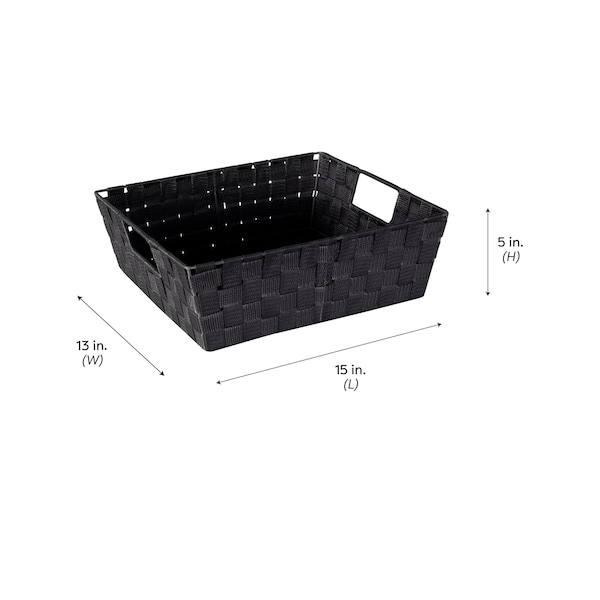 Simplify Storage Shelf Tote, 13 in L, 15 in W, 13 in H, Black, Plastic - 25015-2PK-BLACK