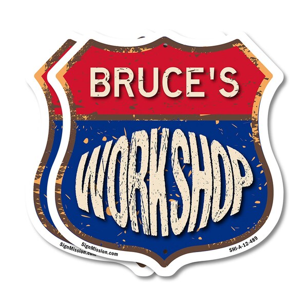 Signmission Bruce's Workshop, 12 inch X 12 inch, Plastic Sign, 2PK - SHI-P-2PACK-12-489-BRUCE
