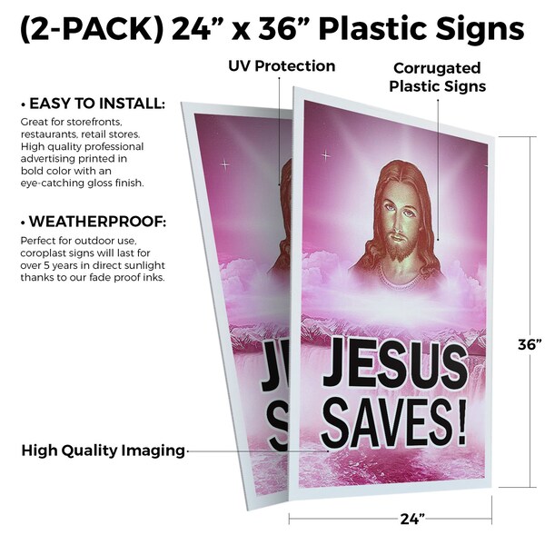 Signmission Jesus Saves, Plastic Signs Only 24 Inch x 36 Inch, Corrugated Plastic, 2PK - CSB-2436-2PACK-JESUS SAVES 1