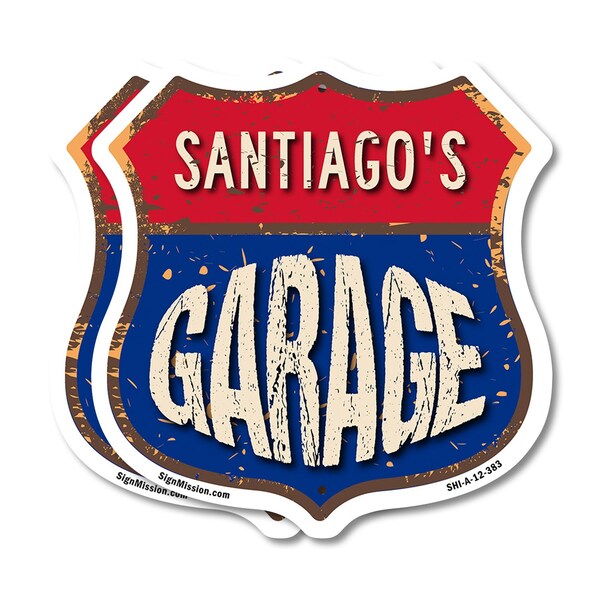 Signmission Santiago's Garage, 12 inch X 12 inch, Aluminum Metal Sign, 2PK - SHI-A-2PACK-12-383-SANTIAGO