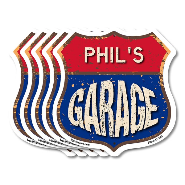 Signmission Phil's Garage, 12 inch X 12 inch, Aluminum Metal Sign, 5PK - SHI-A-5PACK-12-383-PHIL