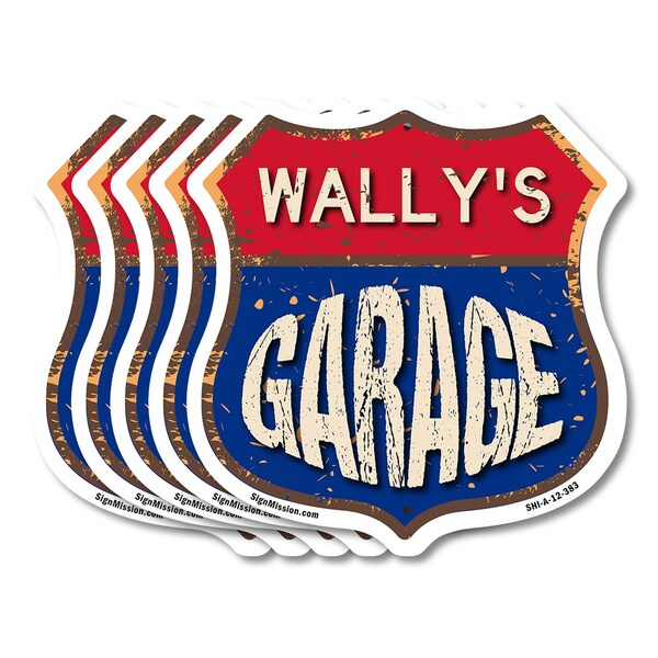 Signmission Wally's Garage, 12 inch X 12 inch, Aluminum Metal Sign, 5PK - SHI-A-5PACK-12-383-WALLY
