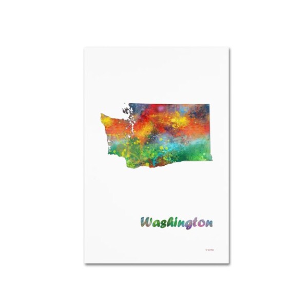Trademark Fine Art Marlene Watson 'Washington State Map-1' Canvas Art, 12x19 - MW0316-C1219GG