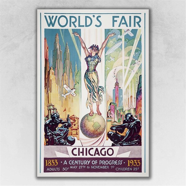 Palacedesigns 24 x 36 in. Vintage 1933 Chicago Worlds Fair Multi Color Wall Art - PA3663898