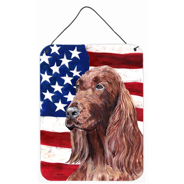 Jensendistributionservices 8 x 12 In. Irish Setter USA American Flag Aluminium Metal Wall or Door Hanging Prints - MI2554176